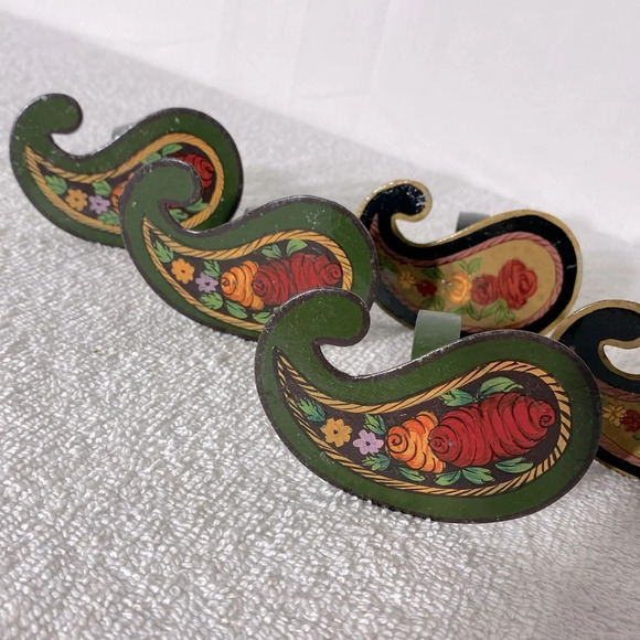 Vintage Painted Paisley Metal Napkin Rings x6 - Picture 2 of 10